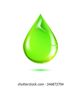 Beautiful drop of life, with realistic patches of light and a shadow on a white background. Vector illustration. 