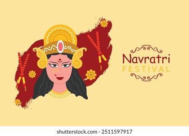 Beautiful Durga Puja and Happy navratri hindu festival decorative background.