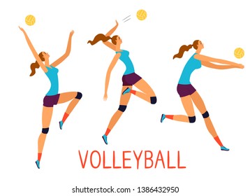 Beautiful dynamic woman volleyball player. Sport and healthy lifestyle illustration for your design.