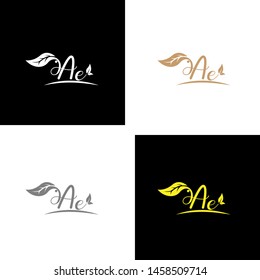 Beautiful A E letters with leaf. Handwriting, Signature, wedding, fashion, boutique, jewelry, botanical , floral logo creative Vector logo Design template