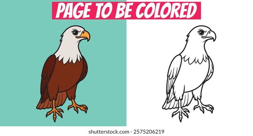 Beautiful eagle line art with outline and colored versions. Perfect for preschool activities, kids’ creativity, and printable coloring sheets.