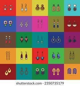 Beautiful Earrings Jewelry Collection vector illustration. Beauty fashion objects icon concept. Set of earrings accessories vector design.