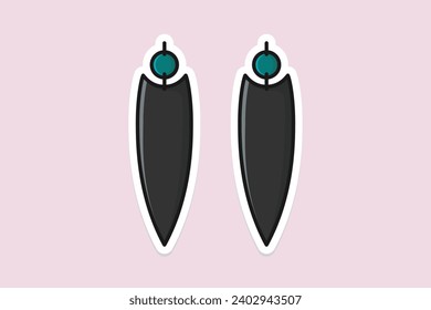 Beautiful earrings jewelry for women sticker design vector illustration. Beauty fashion objects icon concept. Trendy flat silver earrings jewelry sticker design logo icon.