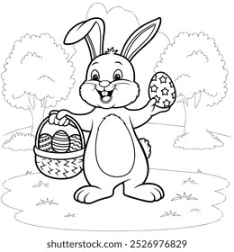 beautiful easter bunny with easter egg coloring page for kids for easter
