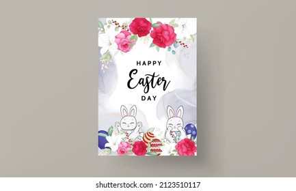 beautiful Easter card with cute bunny  mushroom and beautiful flower