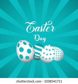 Beautiful easter day card and poster design with blue background and different type of eggs.