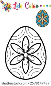 Beautiful Easter egg coloring page with a detailed mandala floral design, perfect for kids and adults.	