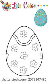 Beautiful Easter egg coloring page with a detailed mandala floral design, perfect for kids and adults.	