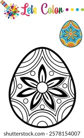 Beautiful Easter egg coloring page with a detailed mandala floral design, perfect for kids and adults.	