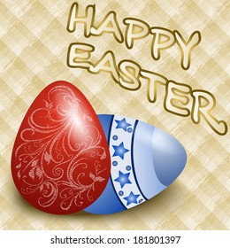 beautiful easter egg with floral ornament on vintage background 