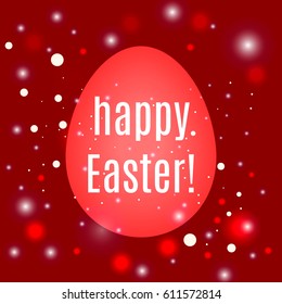 Beautiful Easter egg on red background with glow and bokeh particles
