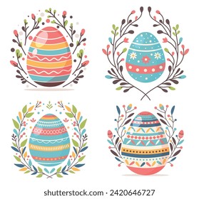 Beautiful Easter eggs with decorative branches. Easter vector graphics.