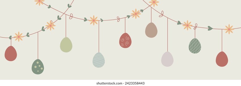 Beautiful Easter garland made of eggs on light background