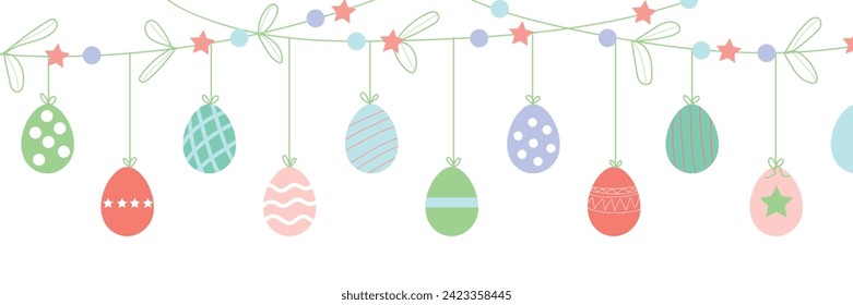 Hermosa guirnalda de Pascua hecha de huevos con fondo blanco