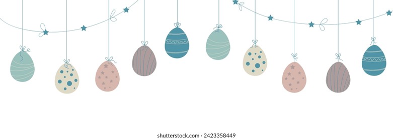 Beautiful Easter garland made of eggs on white background