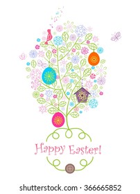 Beautiful easter greeting with blossoming tree