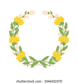 Beautiful easter wreath. Elegant floral collection with isolated leaves and flowers, hand drawn. Design for invitation, wedding or greeting cards
