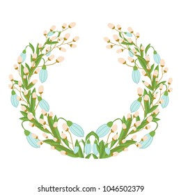 Beautiful easter wreath. Elegant floral collection with isolated leaves and flowers, hand drawn. Design for invitation, wedding or greeting cards