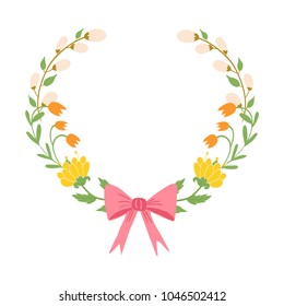 Beautiful easter wreath. Elegant floral collection with isolated leaves and flowers, hand drawn. Design for invitation, wedding or greeting cards