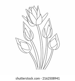 Beautiful Easy Flowers Coloring book. Hand drawn. Black and white.children,