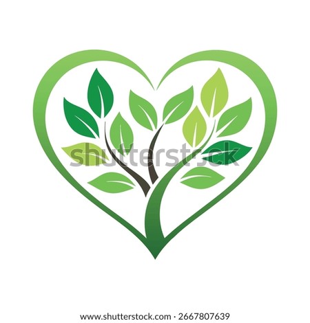 A beautiful eco-friendly logo design featuring a green tree with fresh leaves inside a heart shape, symbolizing love for nature, sustainability, and environmental care.