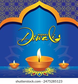 Beautiful, editable Diwali card vector design featuring vibrant colors and intricate patterns. Perfect for personalized festive greetings, invitations, and decorations