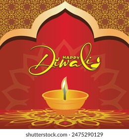 Diseño de Vector de tarjeta Diwali hermoso y editable con colores vibrantes y patrones intrincados. Perfecto para saludos festivos personalizados, invitaciones y decoraciones