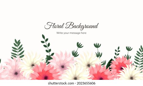 Beautiful editable floral frame background template with soft natural flowers, leaves, branches, place for text for web banners, posters, social media, apps, design ads. Vector Illustration