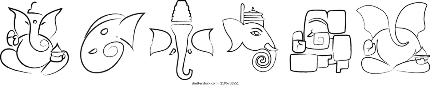 Schöne bearbeitbare Vektorset von Ganesha - ein hinterer Gott. Für die Verwendung in T-Shirts, sozialen Medien, Tattoo, Poster und anderen Medien