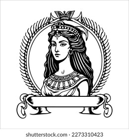 Beautiful egyptian cleopatra logo hand drawn ilustration