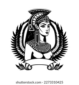 Hermosa ilustración dibujada a mano con el logo de la cleopatra egipcia