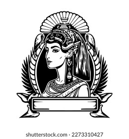 Beautiful egyptian cleopatra logo hand drawn ilustration