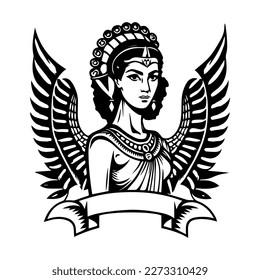 Hermosa ilustración dibujada a mano con el logo de la cleopatra egipcia