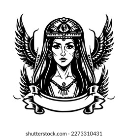 Hermosa ilustración dibujada a mano con el logo de la cleopatra egipcia