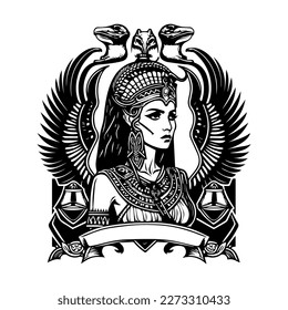 Beautiful egyptian cleopatra logo hand drawn ilustration