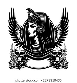 Beautiful egyptian cleopatra logo hand drawn ilustration