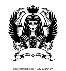 Beautiful egyptian cleopatra logo hand drawn ilustration