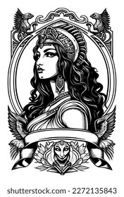 bello símbolo de la cleopatra egipcia símbolo negro y blanco dibujado a mano ilustración de logotipo 