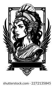 beautiful egyptian cleopatra symbol black and white hand drawn logo illustration 