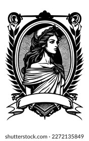 beautiful egyptian cleopatra symbol black and white hand drawn logo illustration 