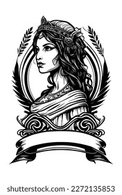 beautiful egyptian cleopatra symbol black and white hand drawn logo illustration 