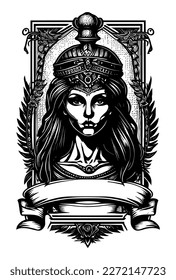 beautiful egyptian cleopatra symbol black and white hand drawn logo illustration