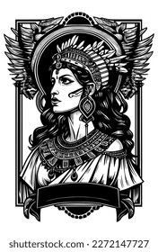 beautiful egyptian cleopatra symbol black and white hand drawn logo illustration