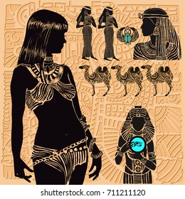  beautiful Egyptian set. Silhouette of a beautiful Egyptian woman. 
vector illustration.