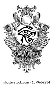 Beautiful Egyptian symbol of eye Ra in ethnic patterns