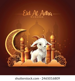 beautiful Eid al Adah art greetings with golden moon and dark Arabian culture background. abstract vector illustration design.