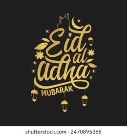 Beautiful eid al adha mubarak calligraphy islamic wishes greeting card design.