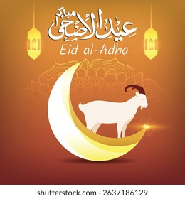 Beautiful Eid Al Adha mubarak, a cultural Islamic festival celebration, goat and moon art design