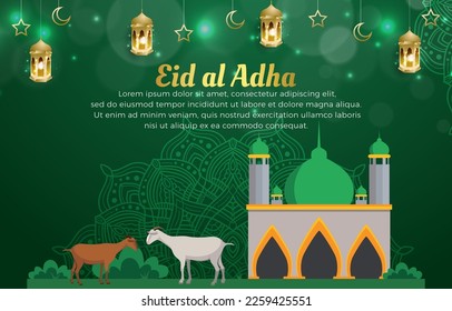 beautiful eid al adha template banner with luxury islamic ornament and abstract gradient green background design