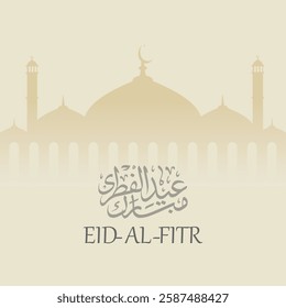 Beautiful  eid al fitr Calligraphy with mosque 